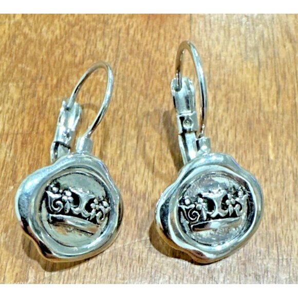 Crown Jewelry - Crown Earrings Leverbacks Silver toned Mini Dress Down or Up Queen Classic